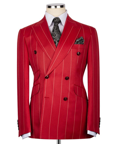 Luxury men's red double-breasted pinstripe suit blazer