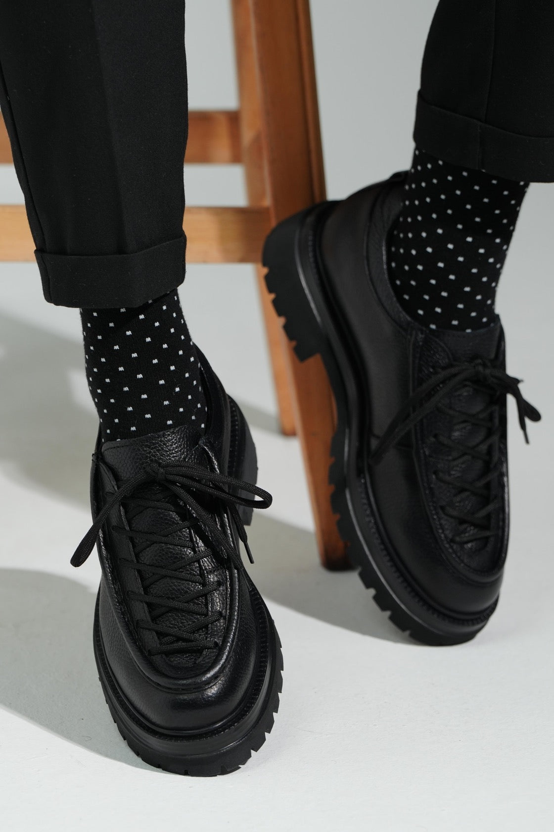Black Leather LaceUp Shoes for Men