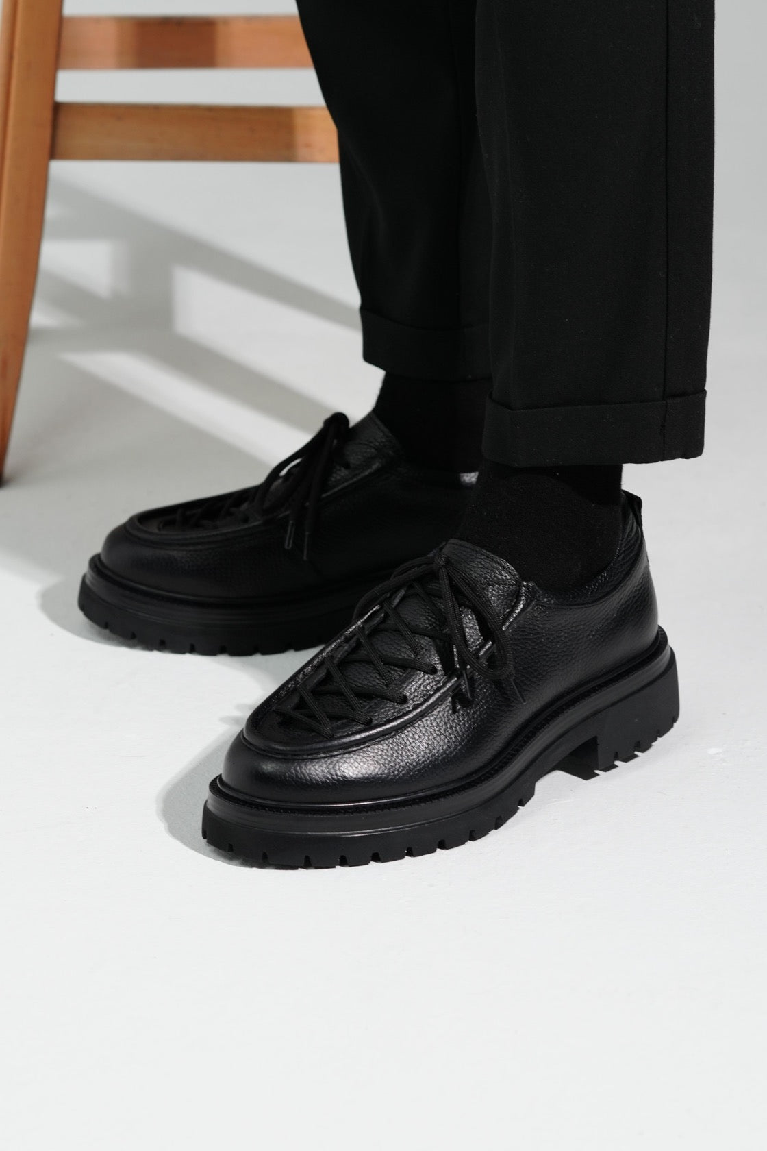 Black Leather LaceUp Shoes for Men