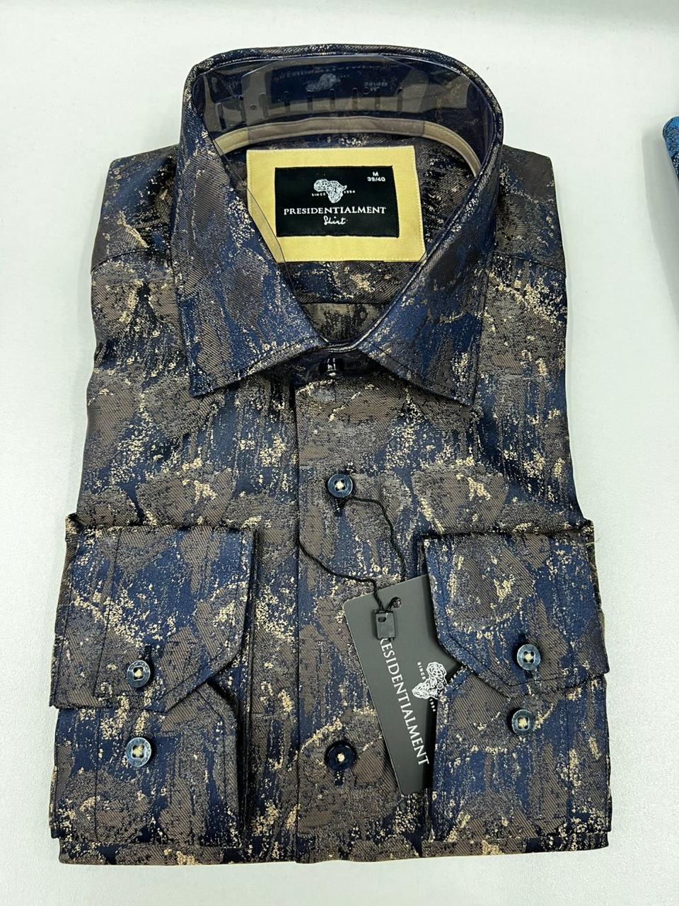 Men’s Patterned Dress Shirt Navy