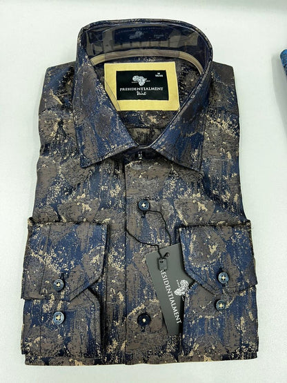 Men’s Patterned Dress Shirt Navy