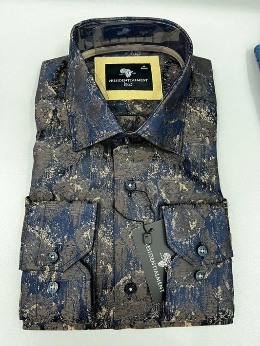 Men’s Patterned Dress Shirt Navy