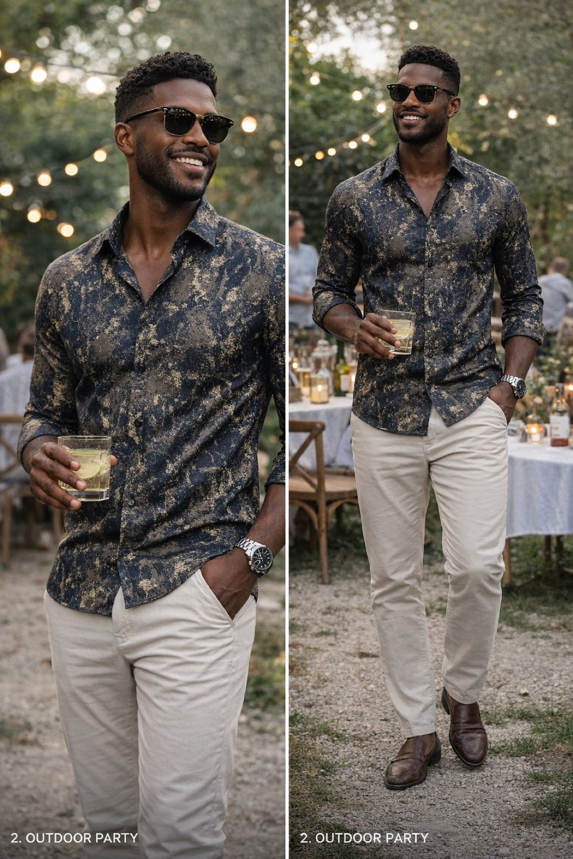 Men’s Patterned Dress Shirt Navy