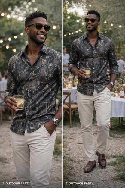 Men’s Patterned Dress Shirt Navy