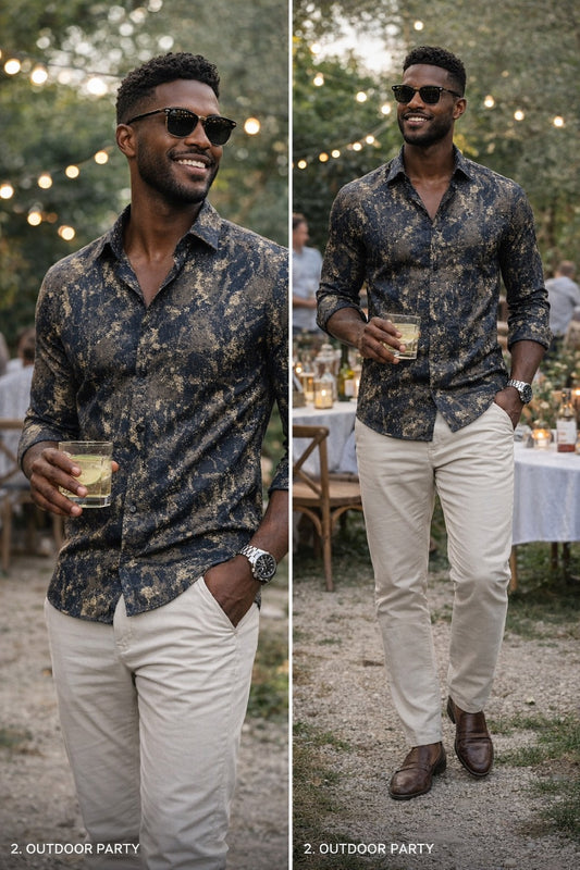 Men’s Patterned Dress Shirt Navy