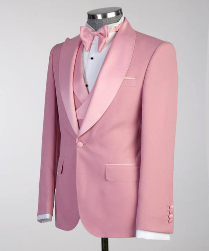 Men's Pink Tuxedo-Asymmetrical Satin Lapel