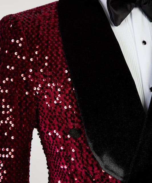 Men's 2 Piece Sequin Red/Black Tuxedo