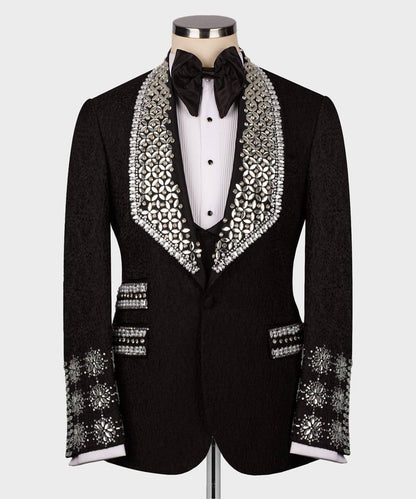 Men's 3 Piece Stone Stitched Navy/Gold Tuxedo