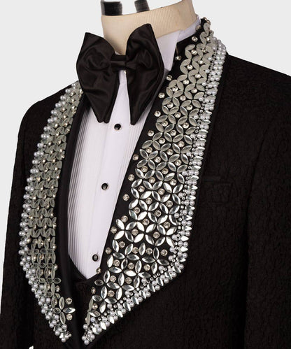 Men's 3 Piece Stone Stitched Black/Silver Tuxedo