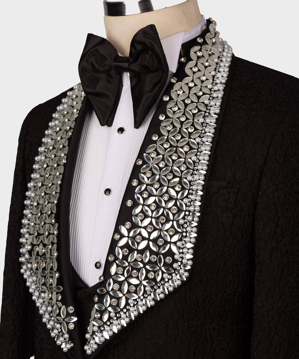 Men's 3 Piece Stone Stitched Navy/Gold Tuxedo
