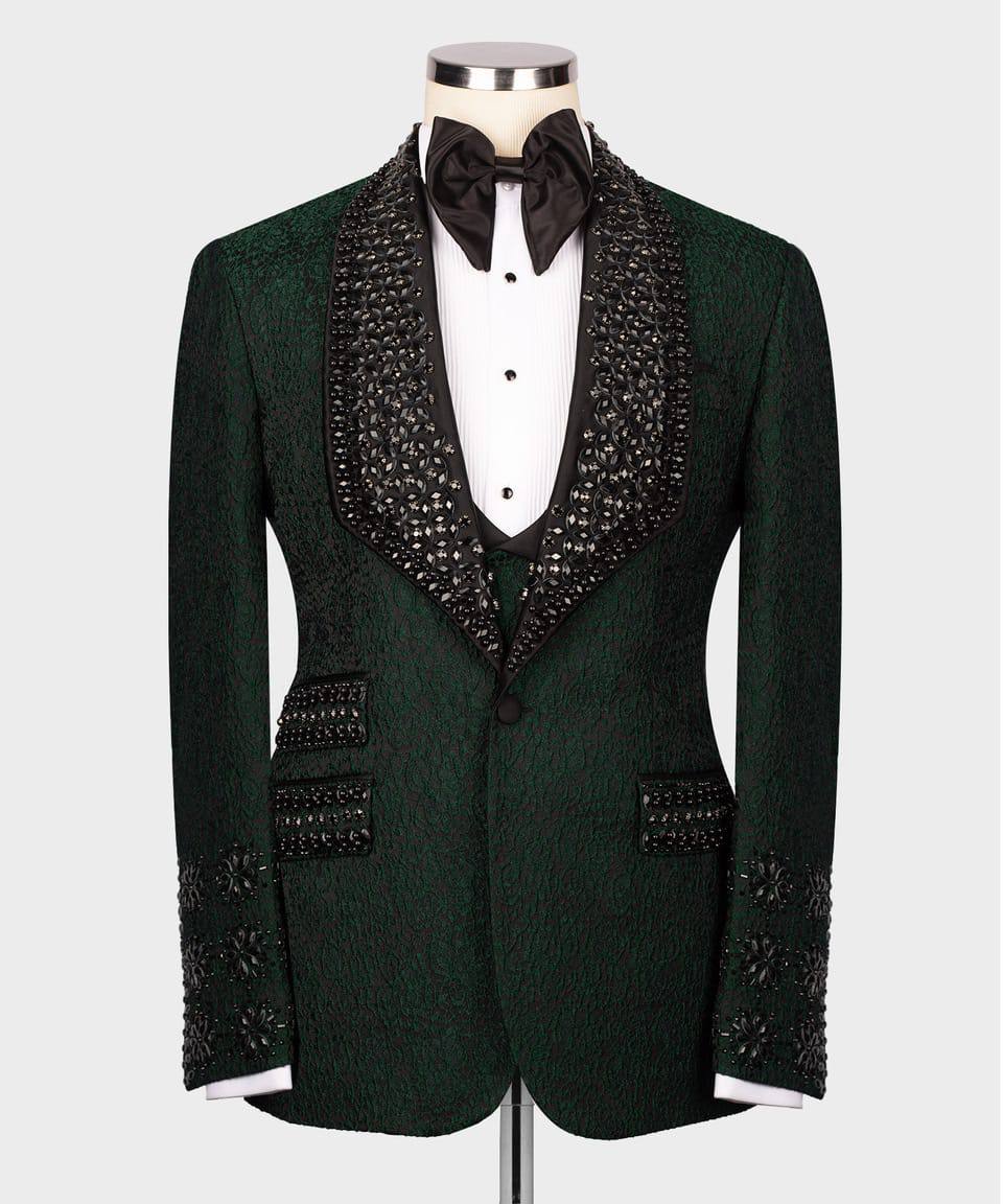 Men's 3 Piece Stone Stitched Navy/Gold Tuxedo