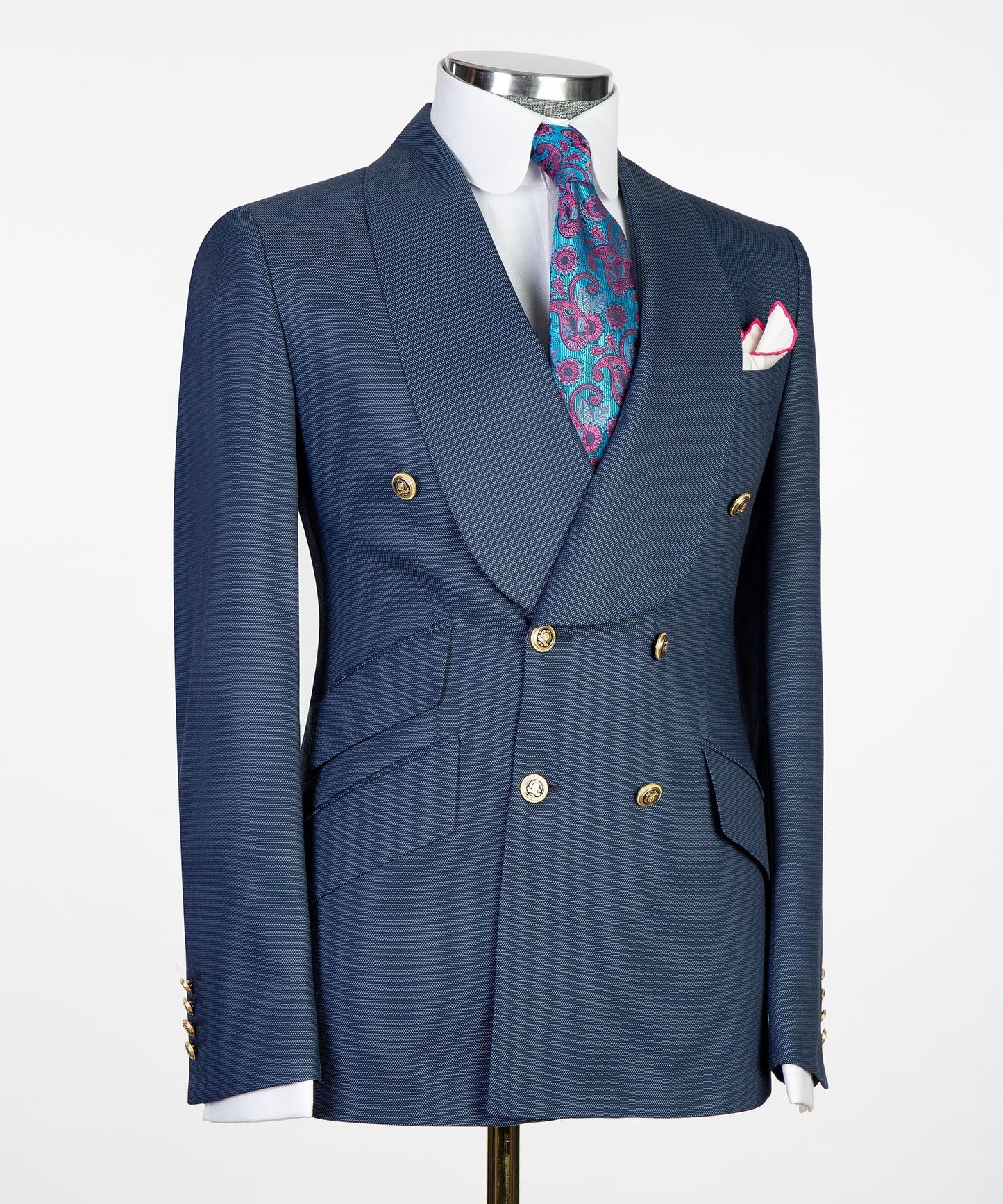 Men's 2 Piece Double Breasted Grey Blue Tuxedo Suit Shawl Lapel