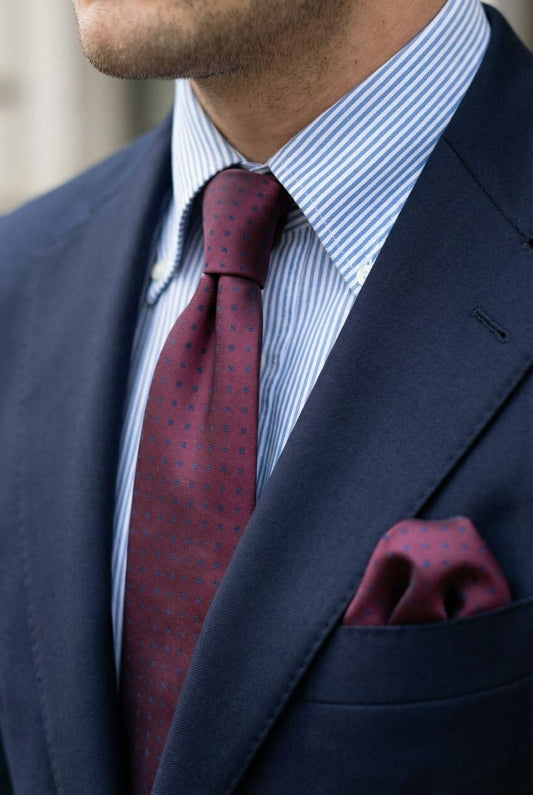 red tie with navy dots