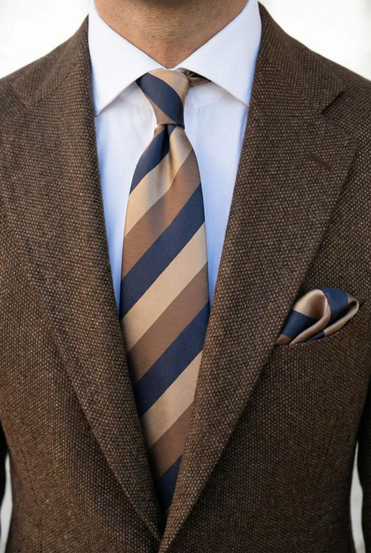 Signature Men’s Tie-Stripe, Brown-Navy