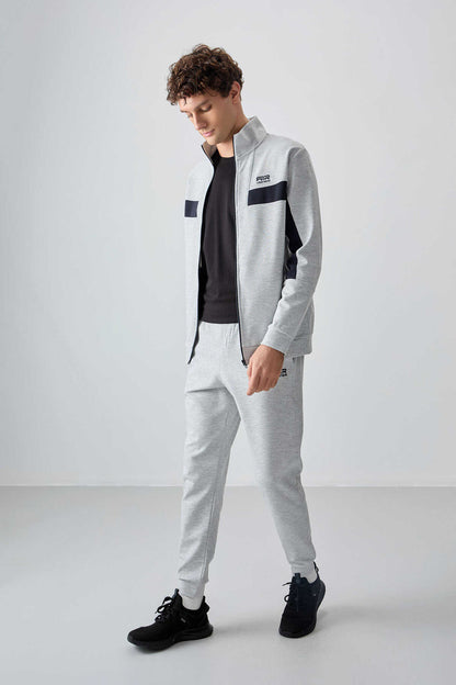 Men's Light Grey Textured Tracksuit Set
