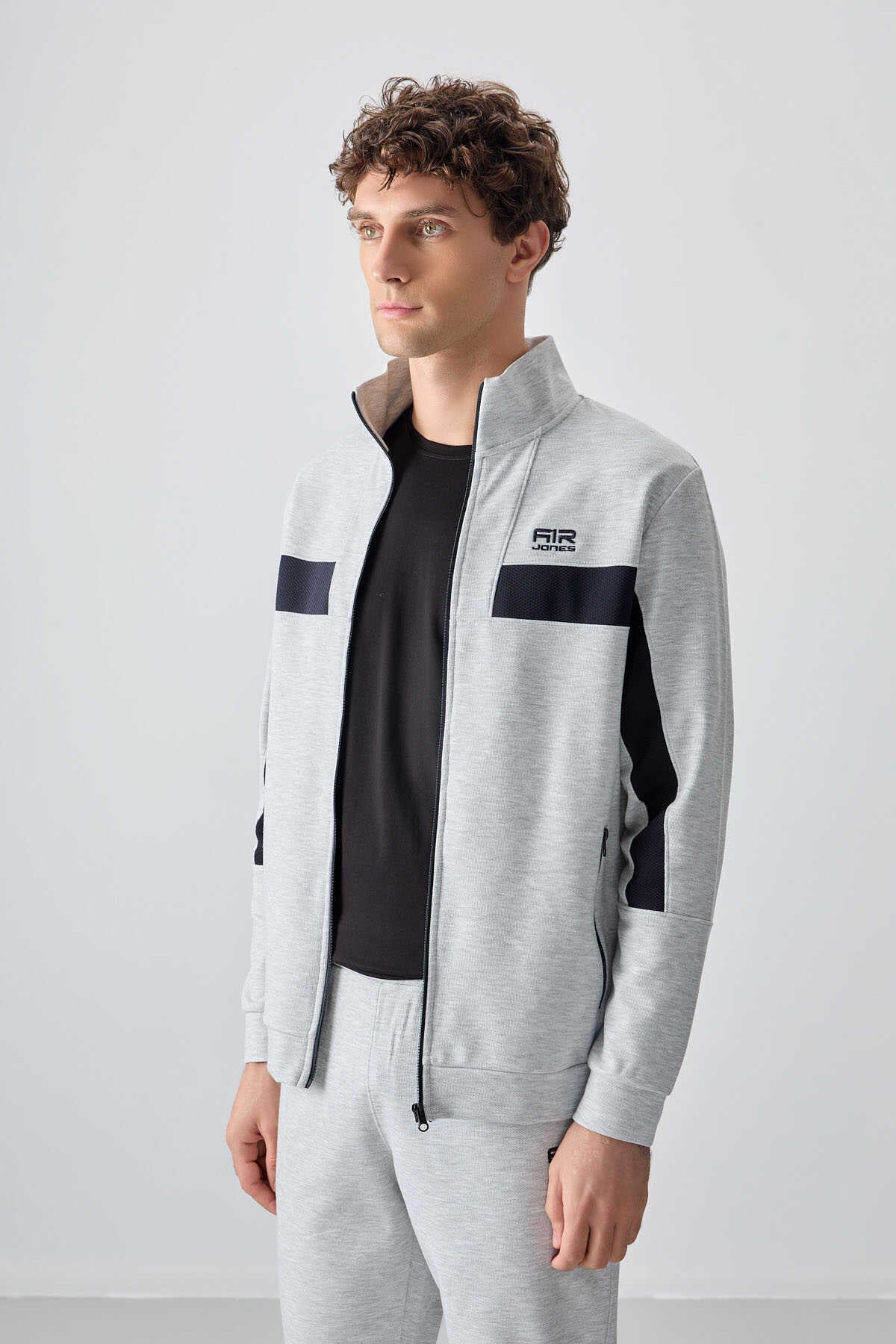 Men's Light Grey Textured Tracksuit Set