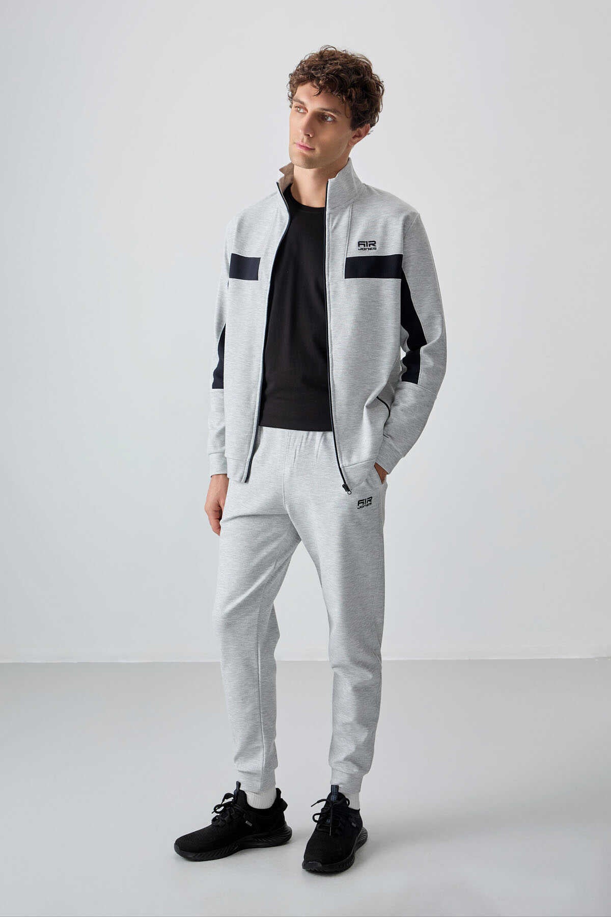 Men's Light Grey Textured Tracksuit Set