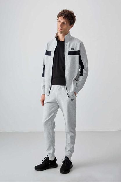 Men's Light Grey Textured Tracksuit Set