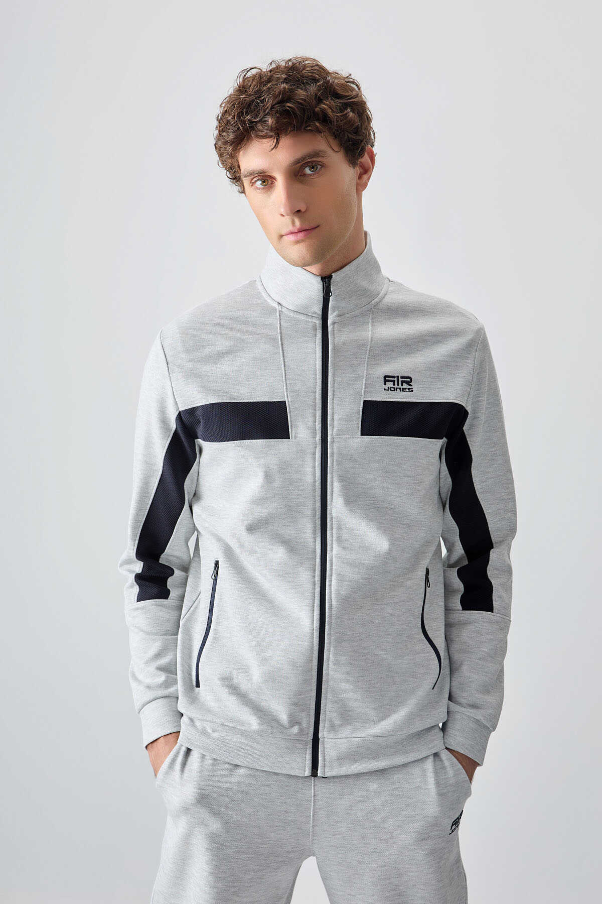 Men's Light Grey Textured Tracksuit Set