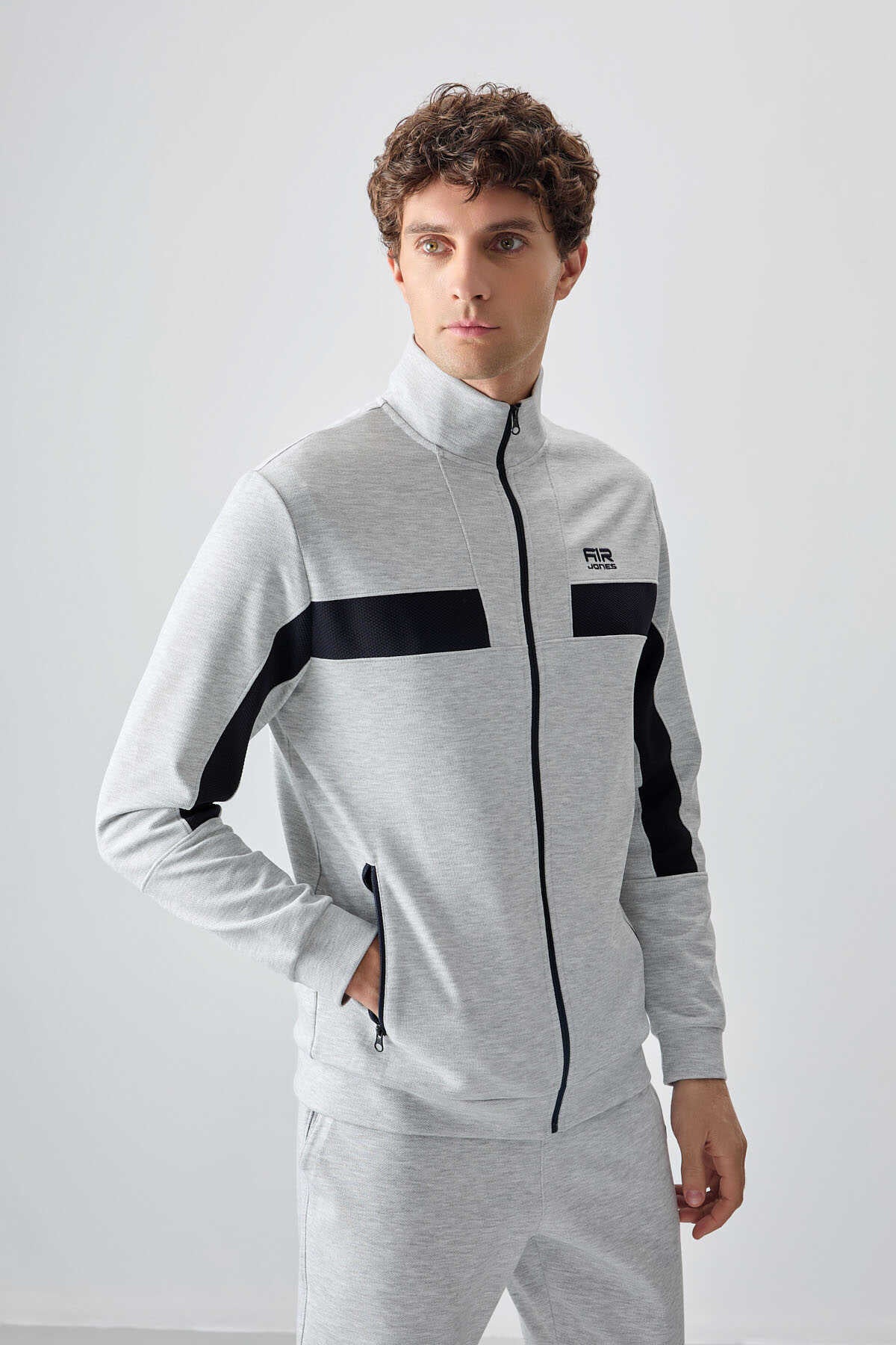 Men's Light Grey Textured Tracksuit Set
