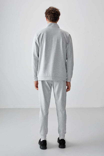 Men's Light Grey Textured Tracksuit Set