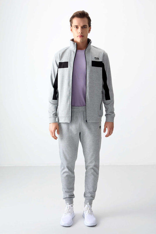 Men's Grey- Textured Tracksuit Set Melanj