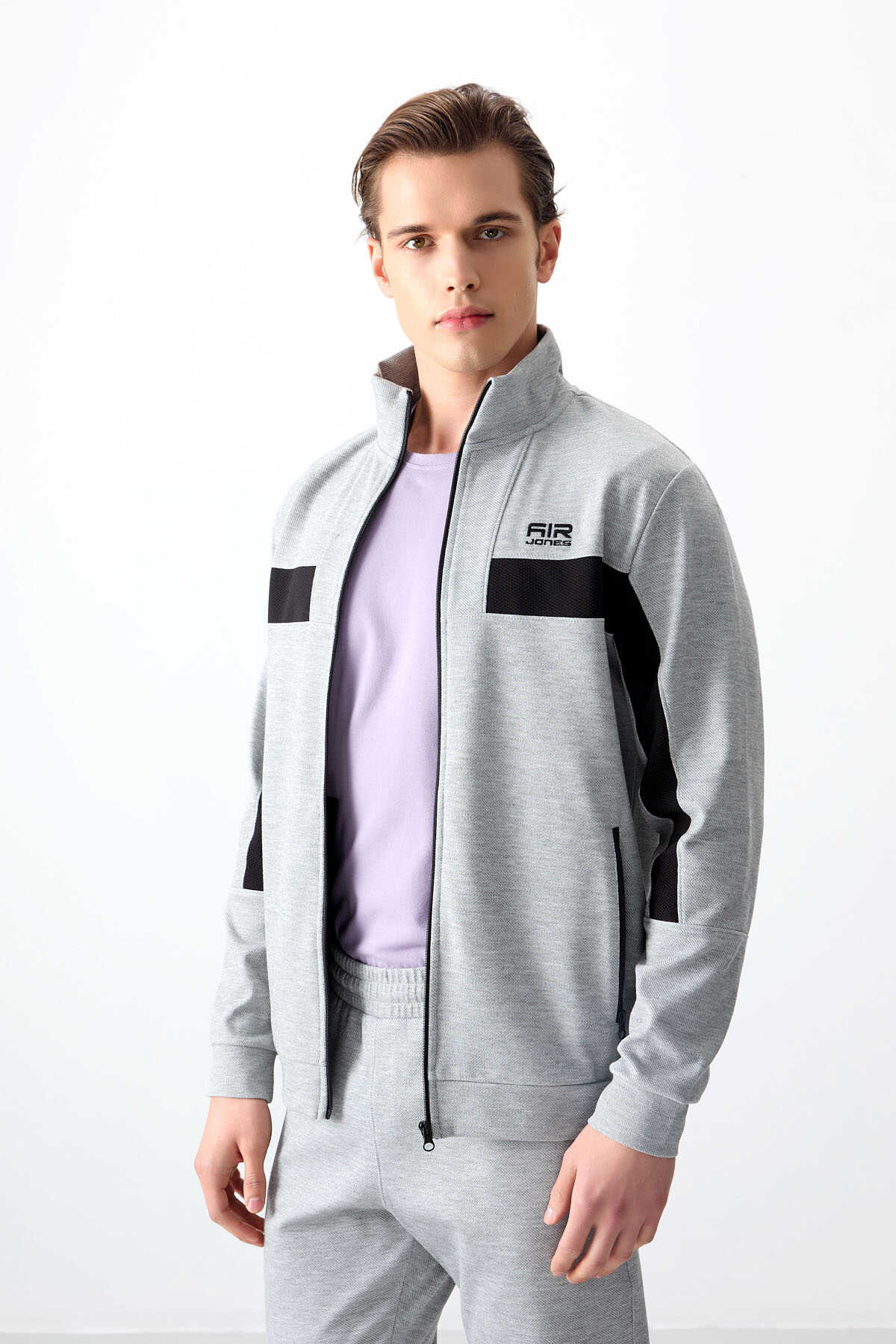 Men's Grey- Textured Tracksuit Set Melanj