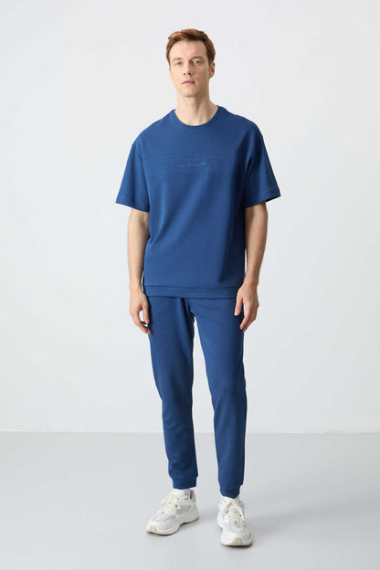 Men's-Blue-Short Sleeve-Tracksuit Set