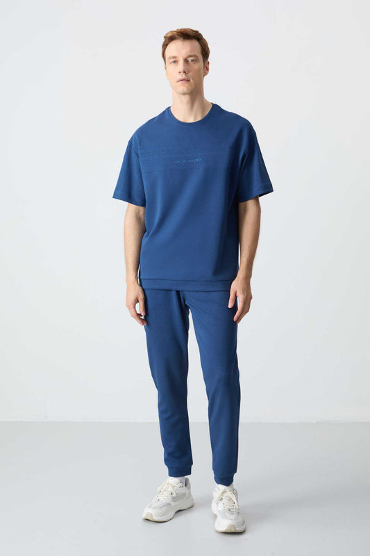 Men's-Blue-Short Sleeve-Tracksuit Set