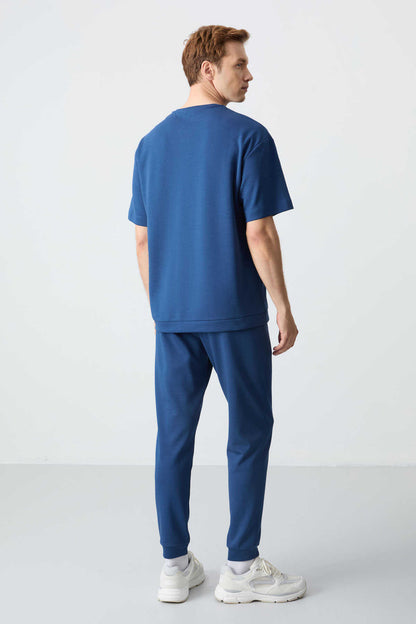 Men's-Blue-Short Sleeve-Tracksuit Set
