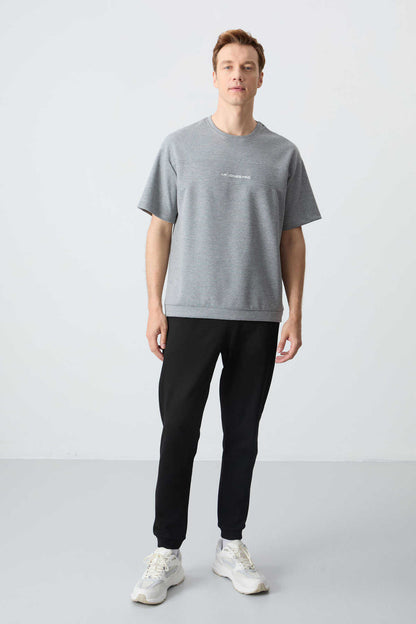 Men's-Grey-Black-Short Sleeve-Tracksuit Set