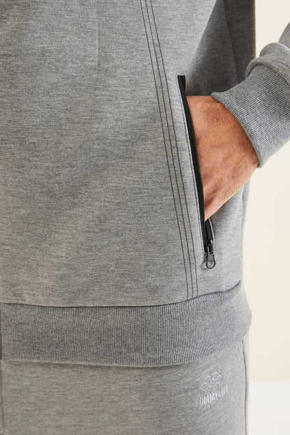 Men's Grey-Black-Colour-Block-Jogger-Tracksuit Set