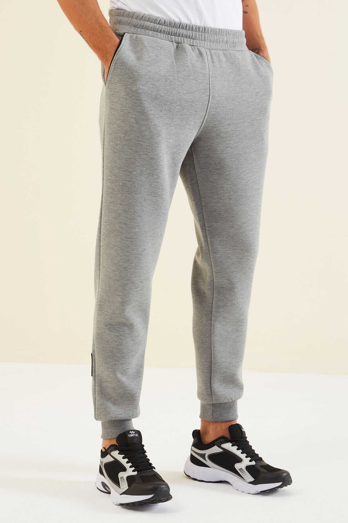 Men's Grey-Black-Colour-Block-Jogger-Tracksuit Set
