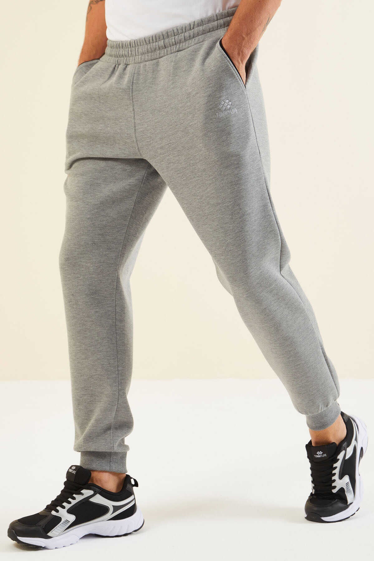 Men's Grey-Black-Colour-Block-Jogger-Tracksuit Set