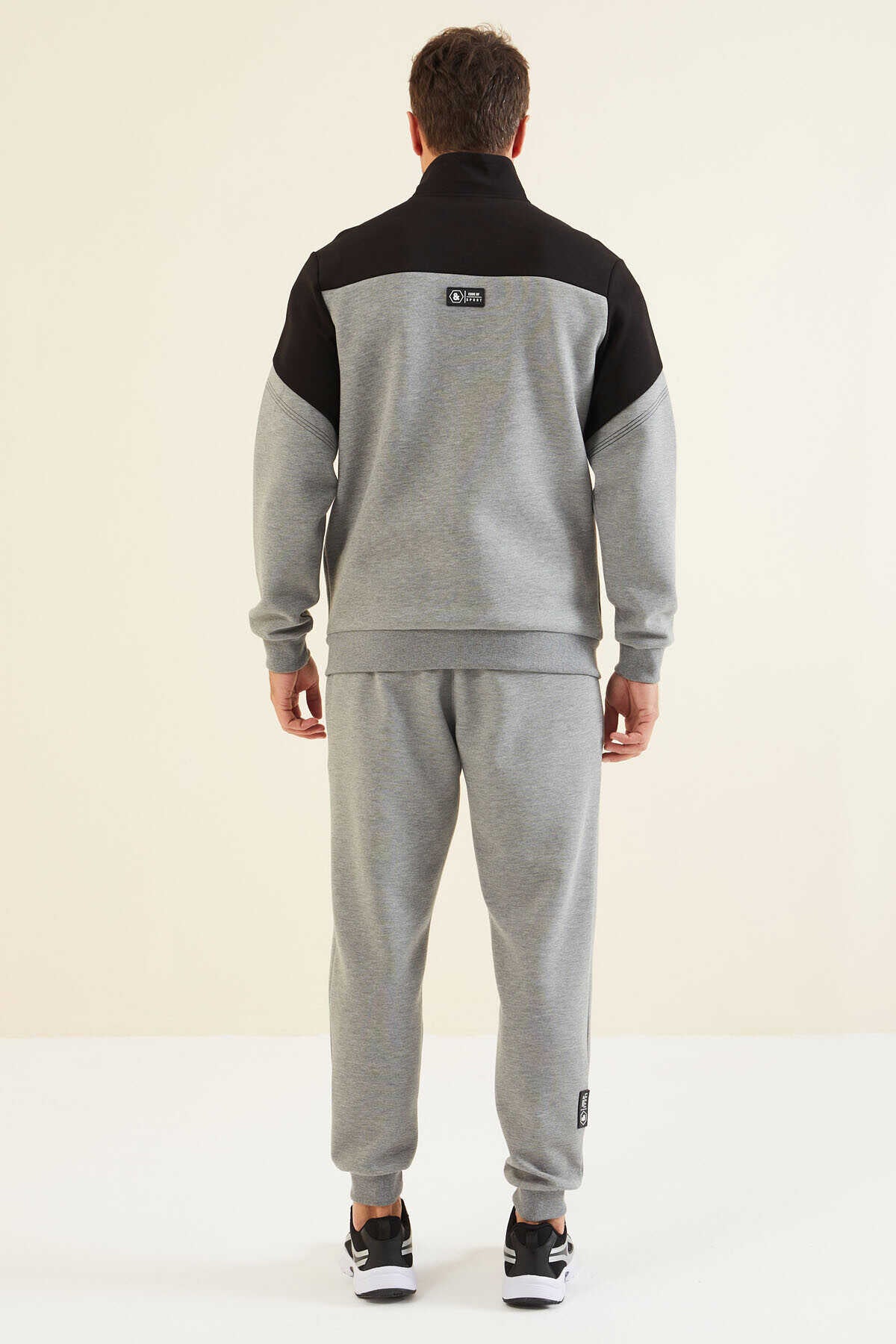Men's Grey-Black-Colour-Block-Jogger-Tracksuit Set
