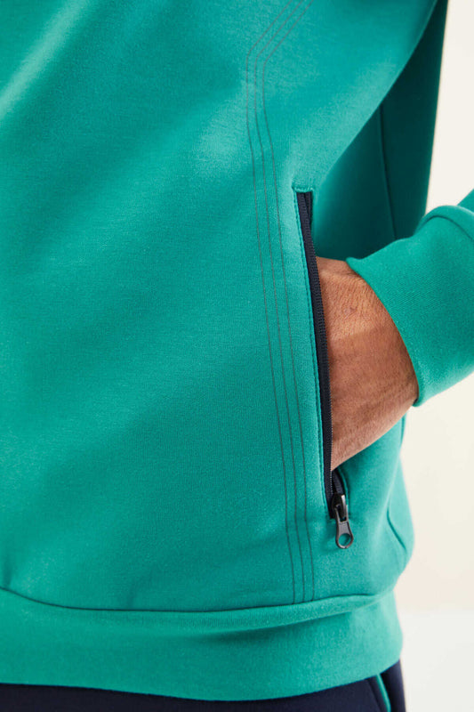 Men's Green-Navy-Colour-Block-Jogger-Tracksuit Set