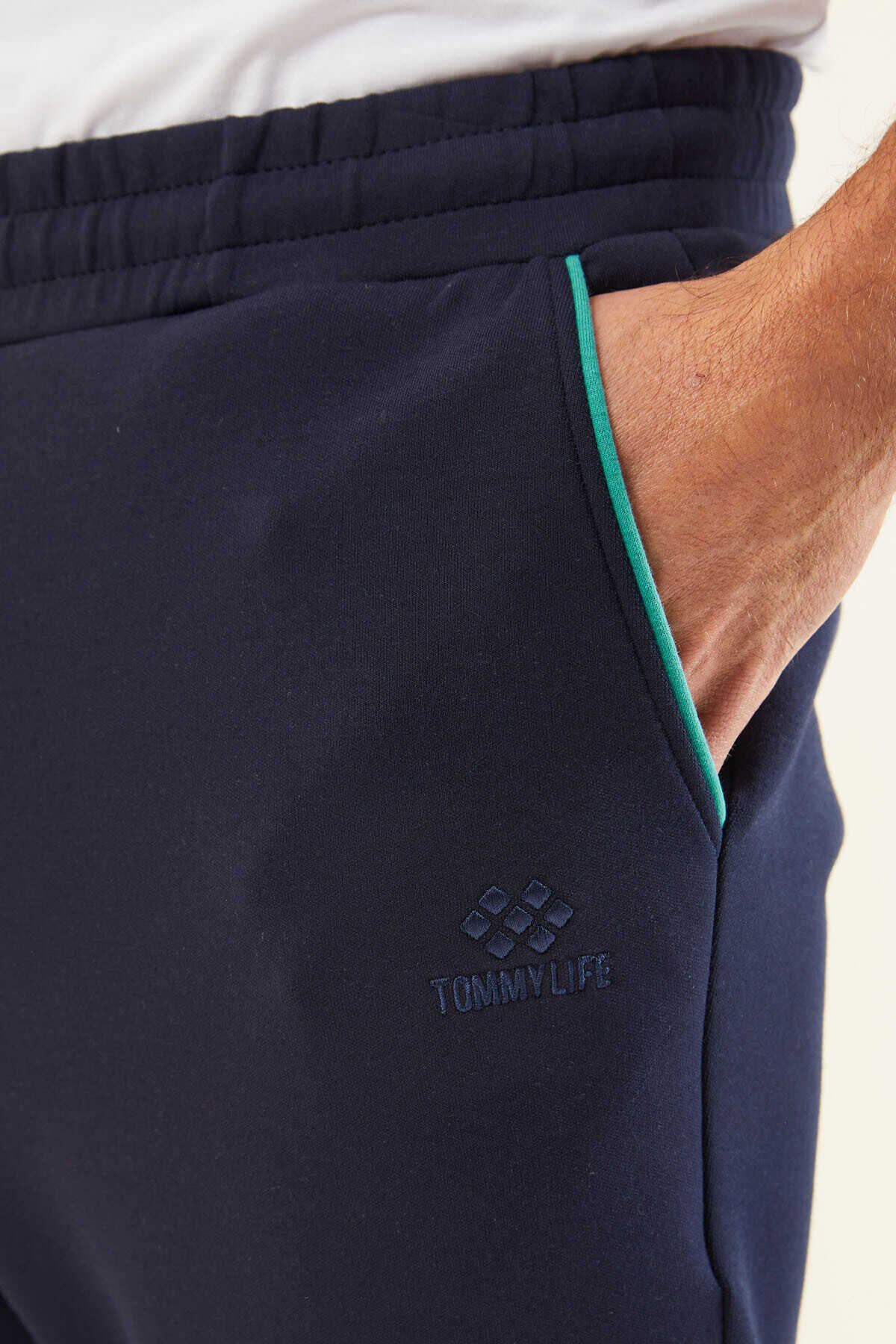 Men's Green-Navy-Colour-Block-Jogger-Tracksuit Set