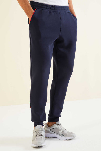 Men's Navy-Red-Colour-Block-Jogger-Tracksuit Set