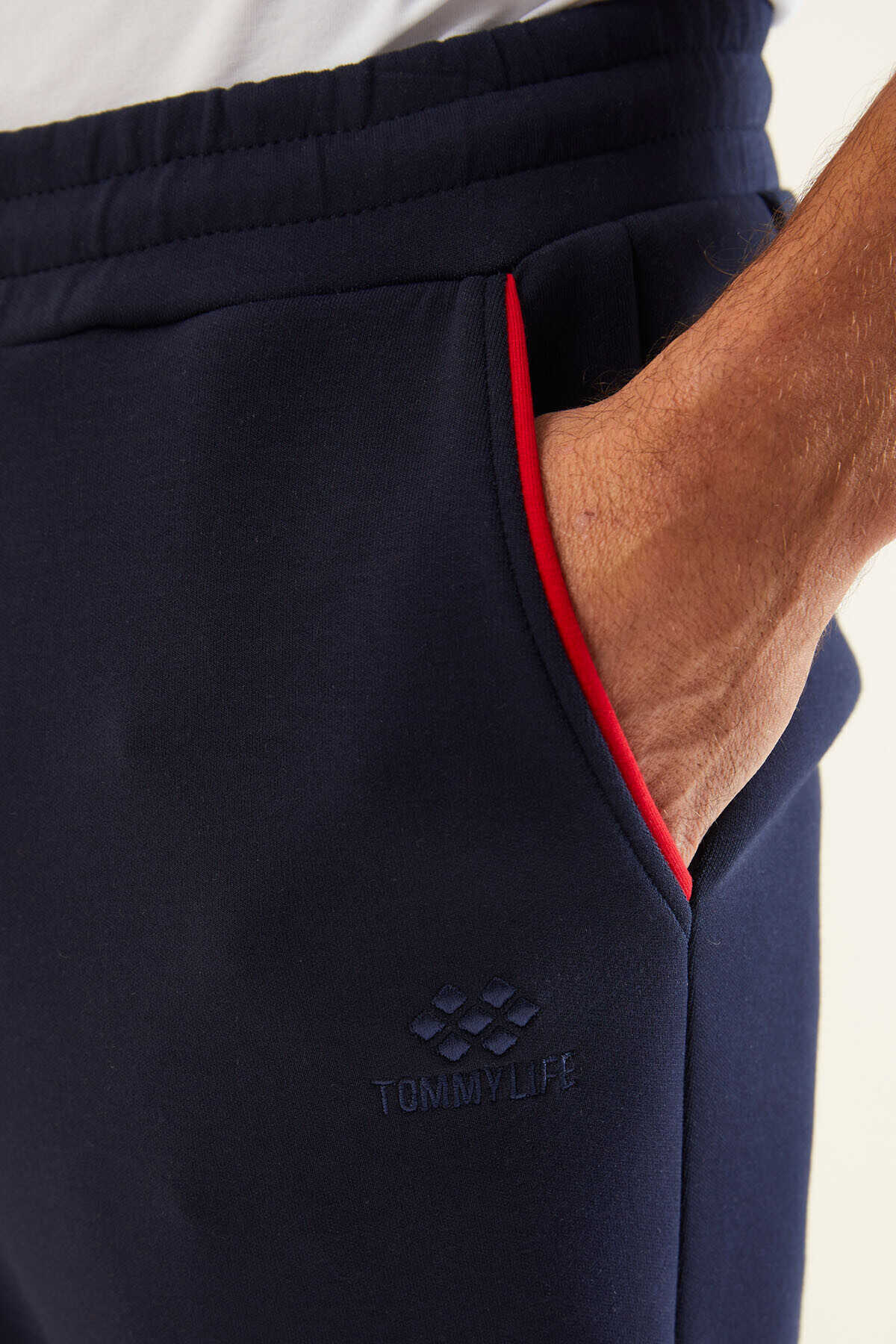 Men's Navy-Red-Colour-Block-Jogger-Tracksuit Set