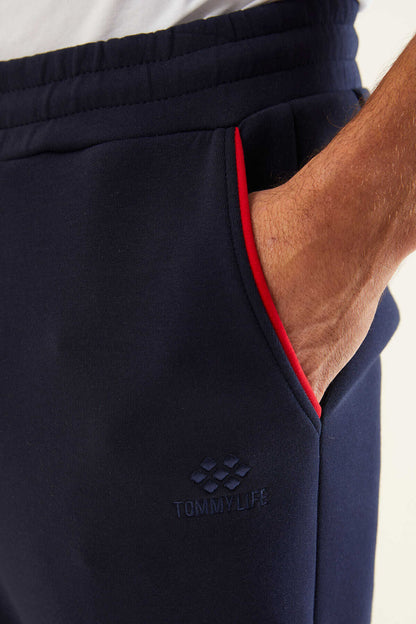 Men's Navy-Red-Colour-Block-Jogger-Tracksuit Set
