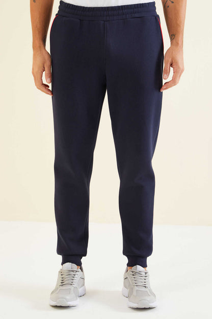 Men's Navy-Red-Colour-Block-Jogger-Tracksuit Set