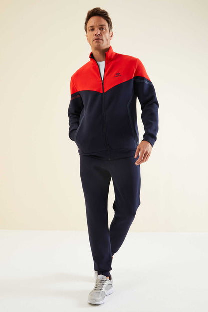 Men's Navy-Red-Colour-Block-Jogger-Tracksuit Set