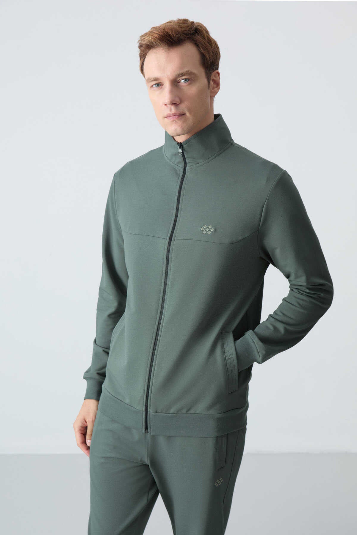 Men's Khaki Green Comfort Fit Tracksuit Set