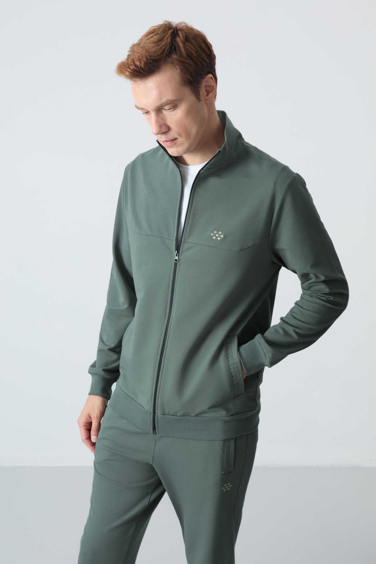 Men's Khaki Green Comfort Fit Tracksuit Set
