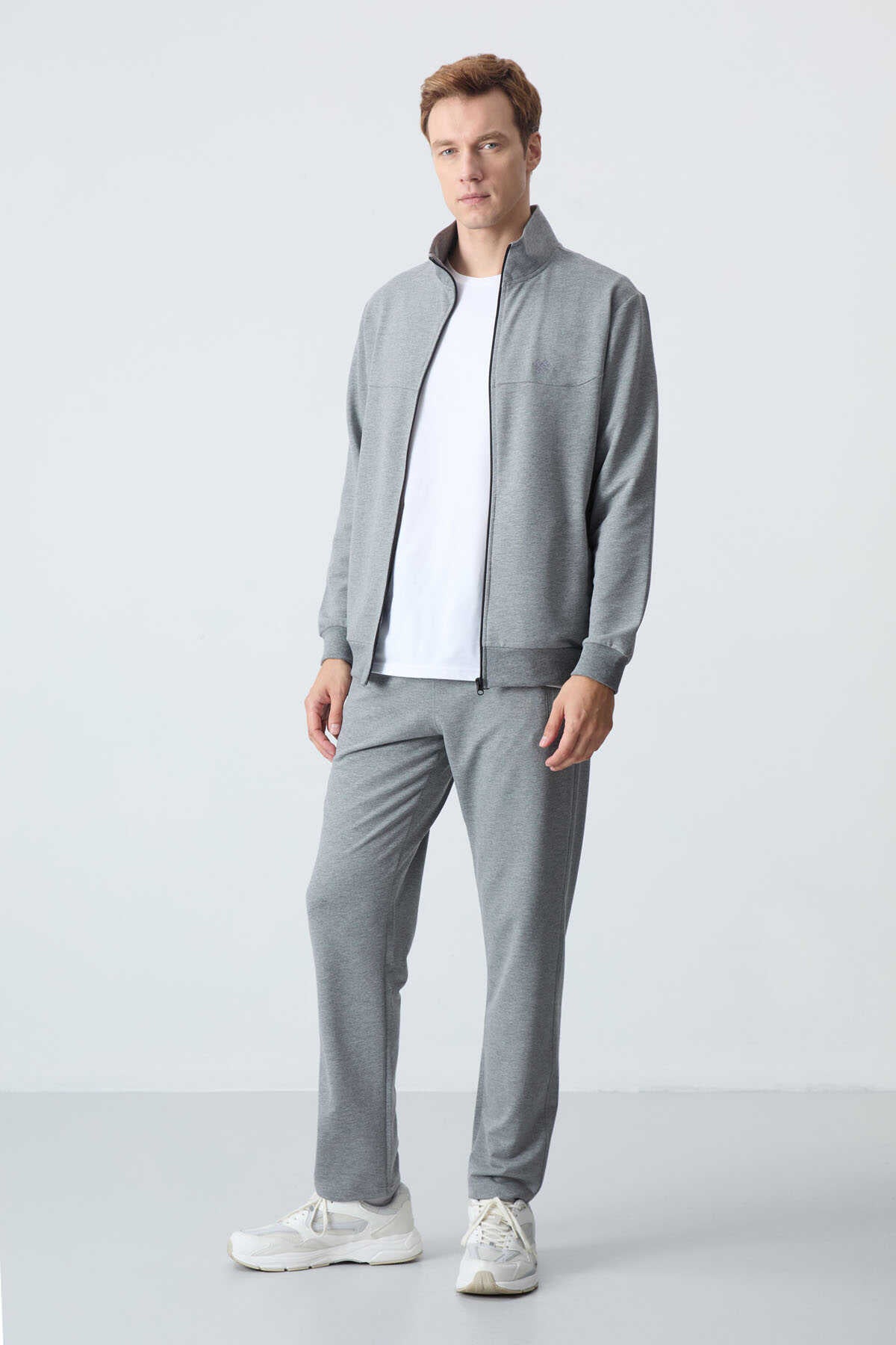 Men's Grey Melange Comfort Fit Tracksuit Set