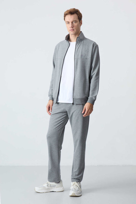 Men's Grey Melange Comfort Fit Tracksuit Set