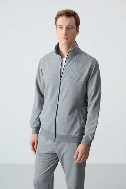 Men's Grey Melange Comfort Fit Tracksuit Set