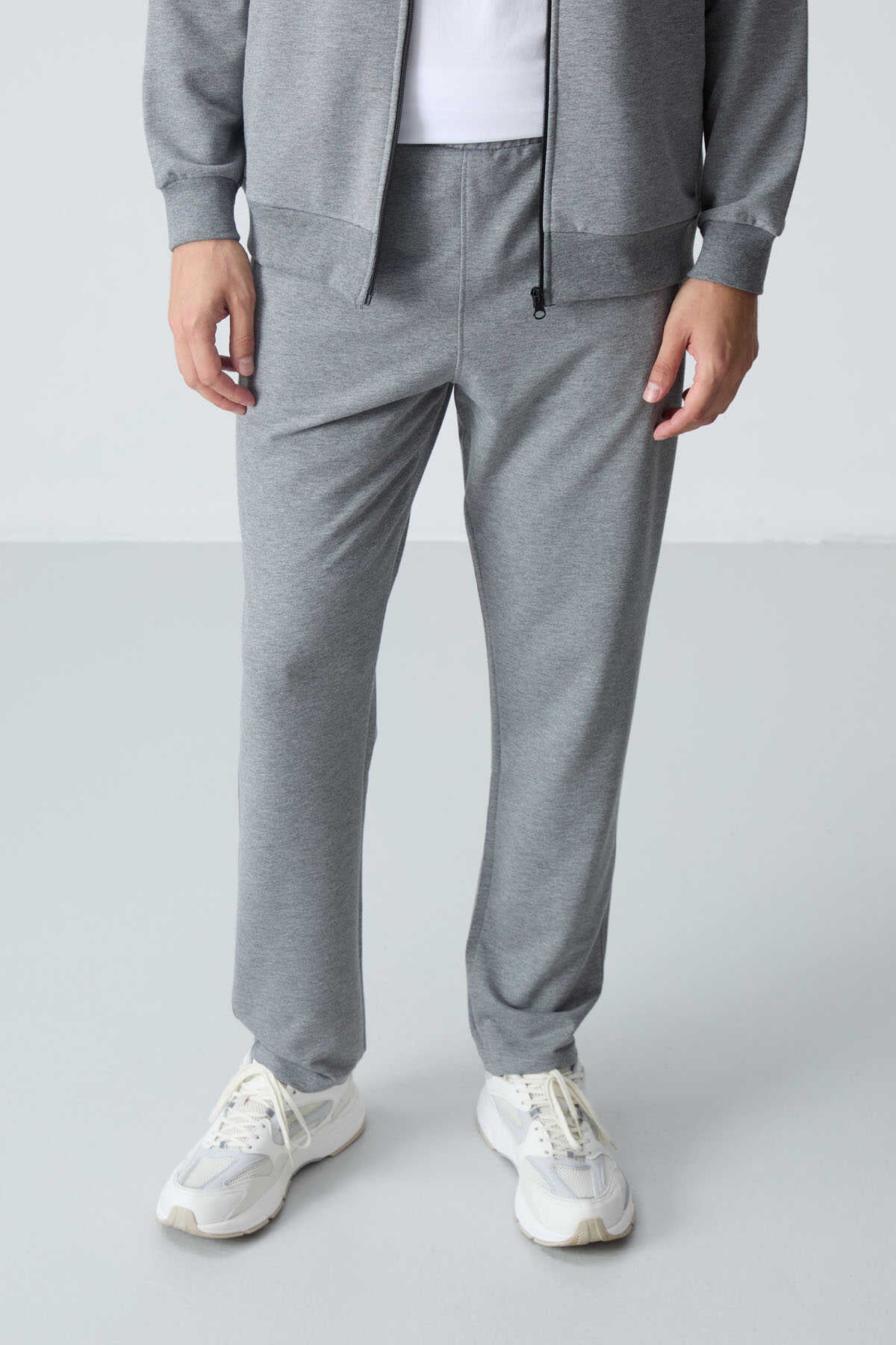 Men's Grey Melange Comfort Fit Tracksuit Set