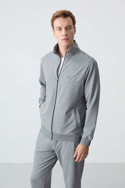 Men's Grey Melange Comfort Fit Tracksuit Set