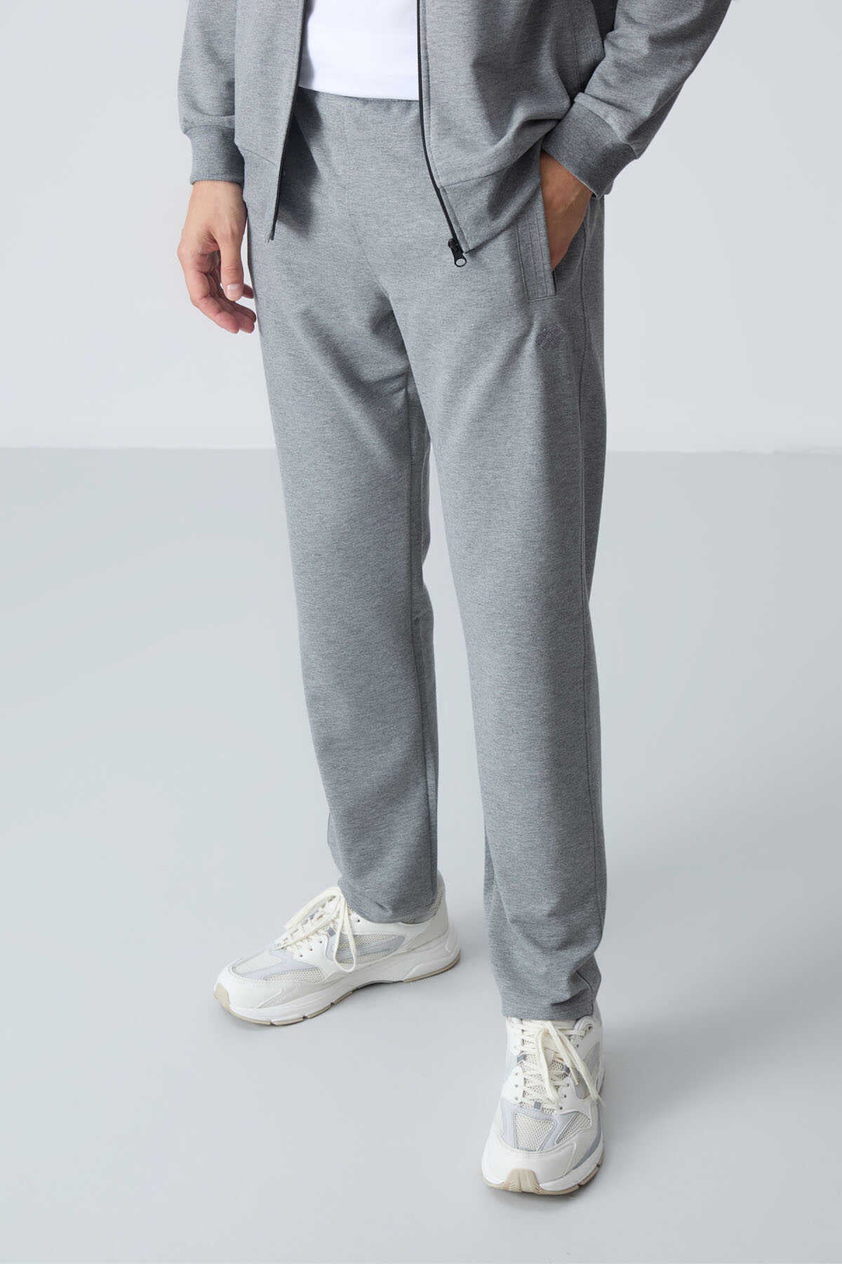 Men's Grey Melange Comfort Fit Tracksuit Set